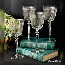 Vintage Rock Sharpe Fontenay Water Goblets Set of 4 Etched Crystal Glasses