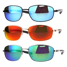 Mens Polarized Rectangular Warp Around Color Mirror Metal Rim Racer Sunglasses