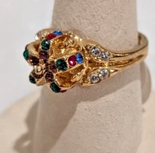 Crown ring CZ yellow gold 100 mils Monarch Queen Elizabeth Swarovski size 5 New