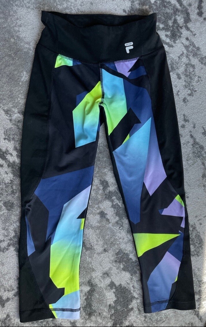 Leggings da corsa Fila Performance neri con pannelli frontali colorati taglia small