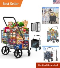 Versatile 450lbs Capacity Grocery Cart on Wheels - Jumbo Size  Easy Mobility