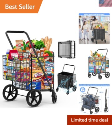Versatile 450lbs Capacity Grocery Cart on Wheels - Jumbo Size & Easy Mobility