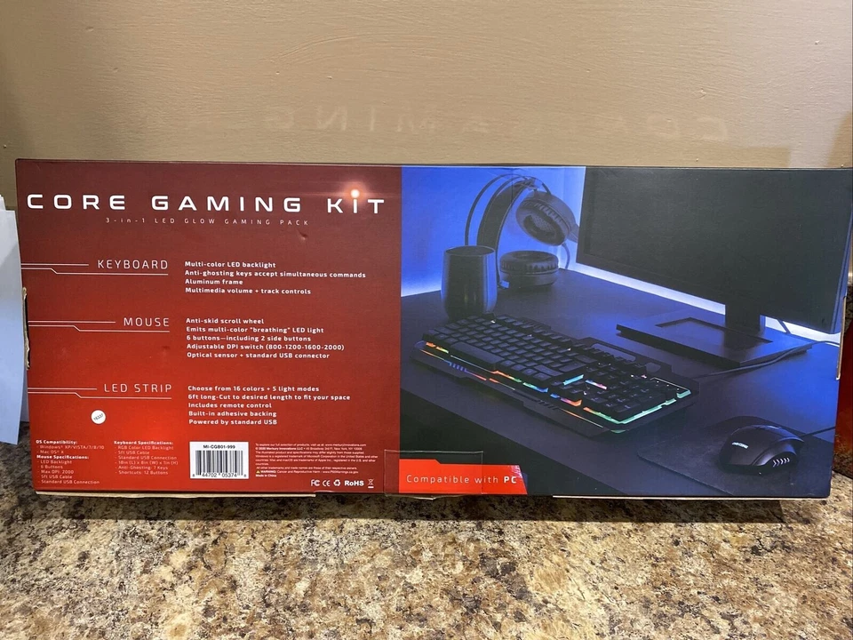 EVO CORE GAMING KIT 3 IN 1 LED GLOW PACK NEW IN BOX KEYBOARD MOUSE STRIP LIGHT - Image 2 of 4