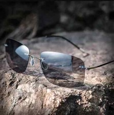 Men Rimless Titanium Alloy Photochromic Polarized Sunglasses Driving Glasses New