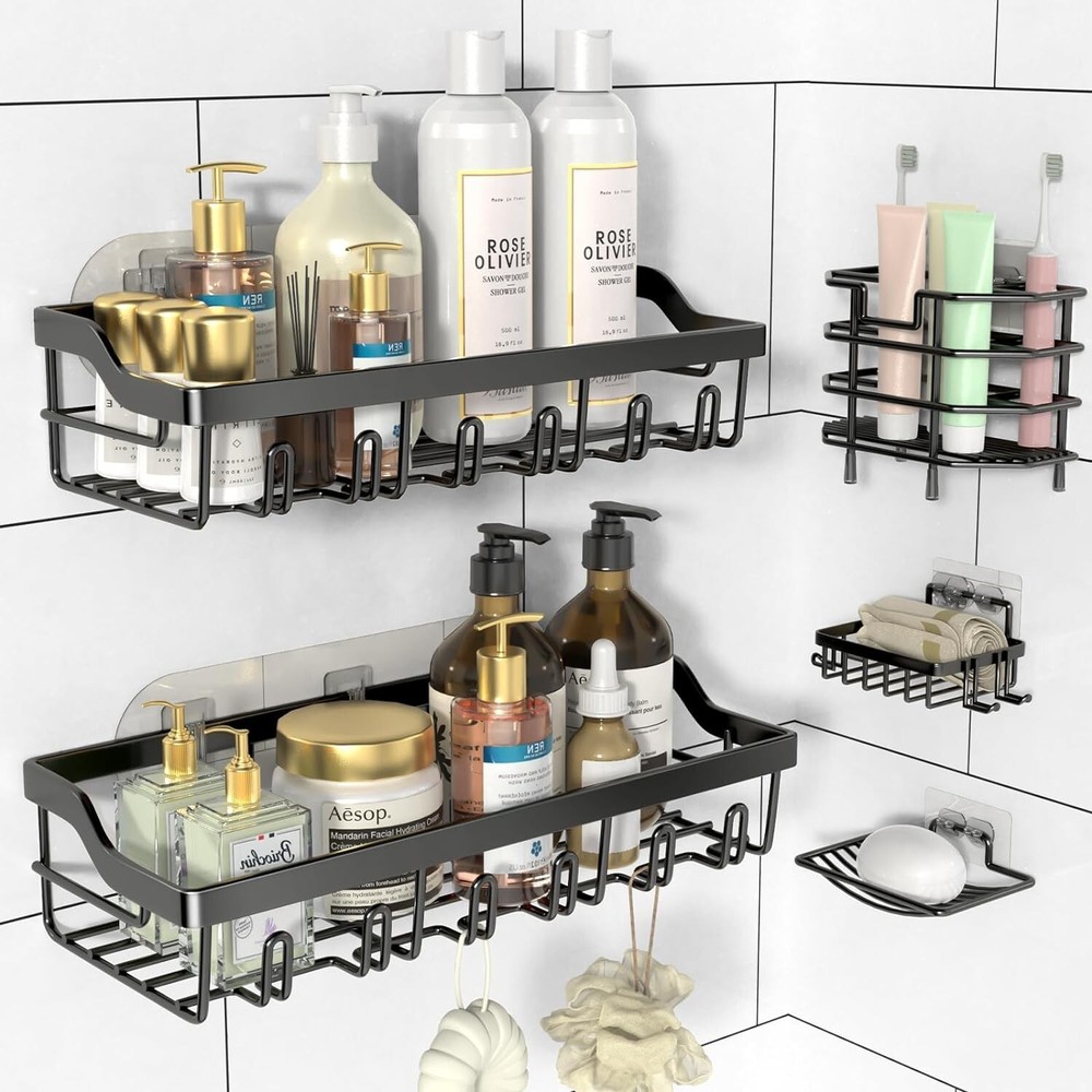 Shower Caddy Adhesive Bathroom Pack Storage Kitchen Home Eudele Shelves 5-Pack