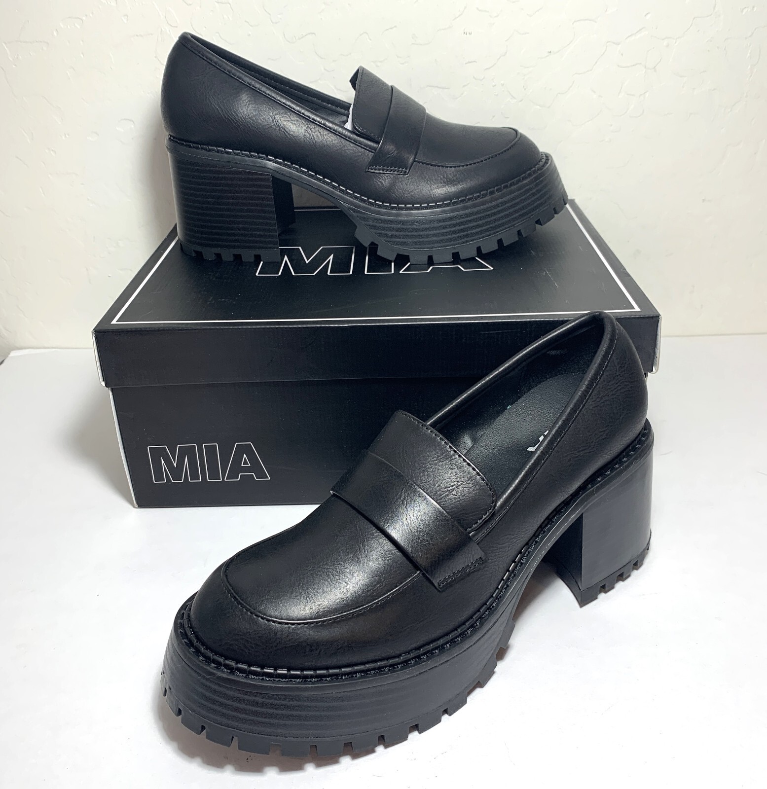 SAOLA Mocassini Mia Dalilah platform slip on suola a strappo tacco nero taglia 8 5 NUOVI
