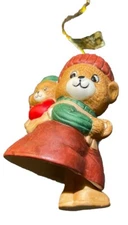 Vintage Caring Critter Chimer Mamma Bear Cub Christmas Ornament Bisque Porcelain