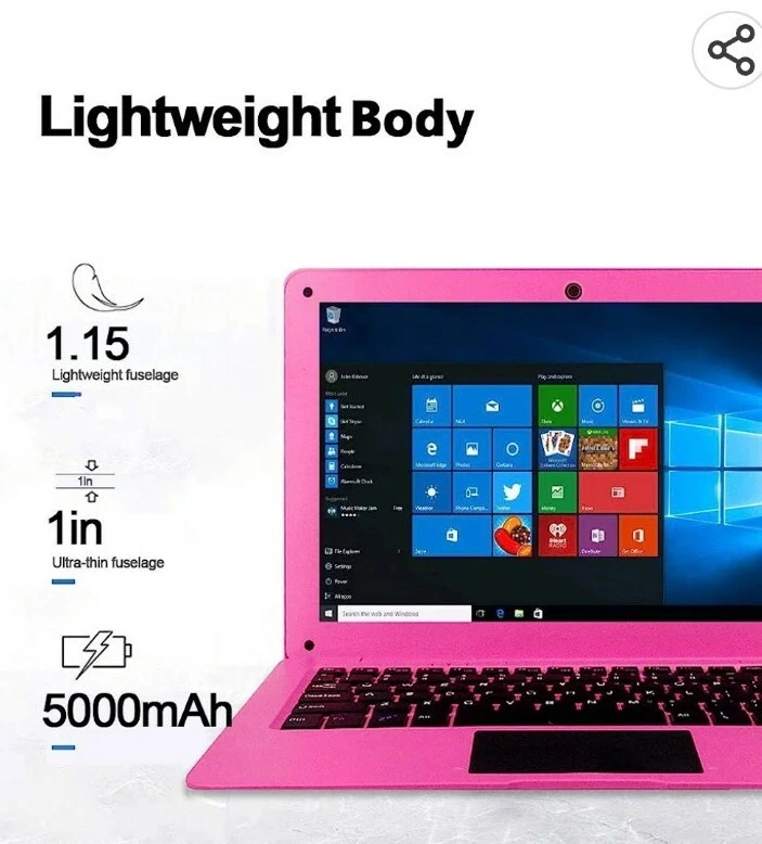 Windows 10 Tocosy Laptop 10.1 Inch Quad Core Slim and Lightweight Mini Netbook - Image 4 of 4
