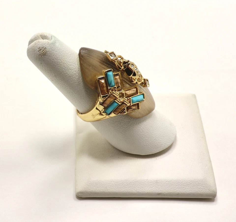 ANILLO ESCARABAJO ALEXIS BITTAR LUCITE, HOWLITA DE COLOR, JASPE TURQUESA Y CRISTAL Foto 3 de 4