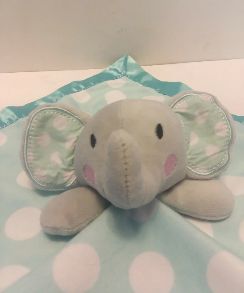 Manta de seguridad Circo Lovey felpa elefante azul azulado punto blanco satinado rosa 14" Foto 4 de 4