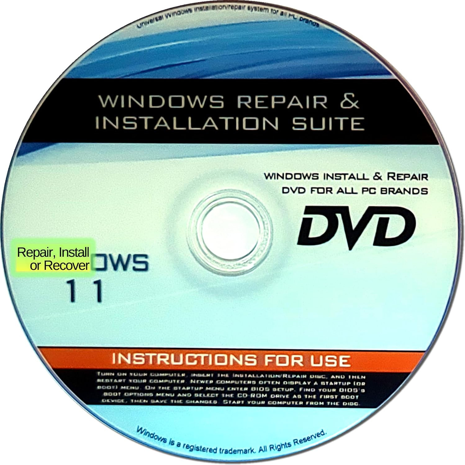 Recovery, Repair & Re-Install Disc Compatible with MS Win 11