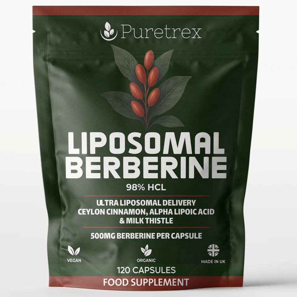 PURETREX Liposomal Berberine 98% HCL 500mg + Ceylon Cinnamon, ALA, Milk Thistle
