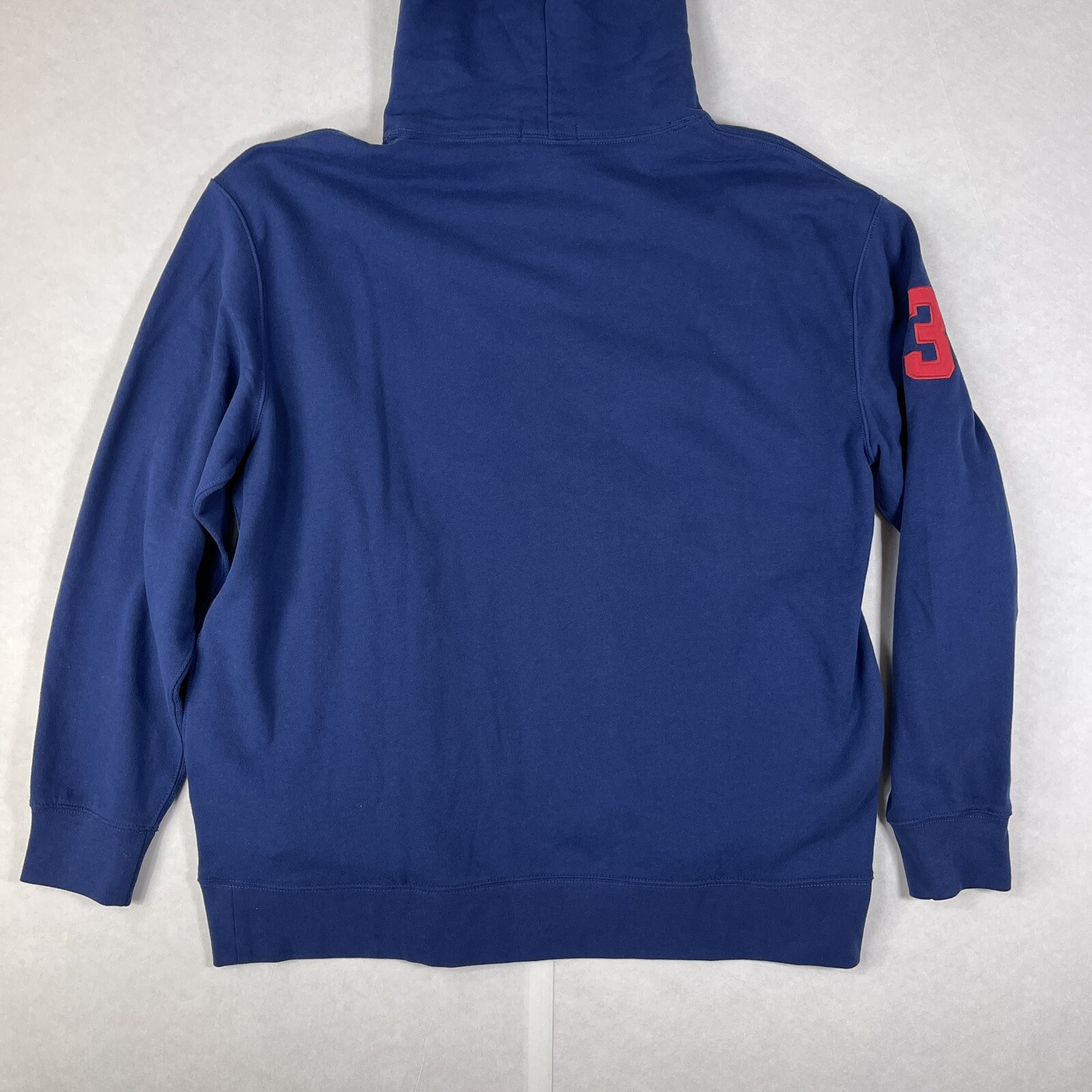 Felpa con cappuccio pullover Polo Ralph Lauren uomo blu grande triplo pony manica lunga 2XLT