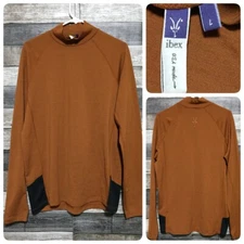 Ibex Merino Wool Mock Neck Sweater Men’s L Orange Pullover Lightweight (Read)