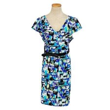 Tahari x Arthur S. Levine Roger Dress Womens 16 Turquoise Cobalt NWT Sheath Belt