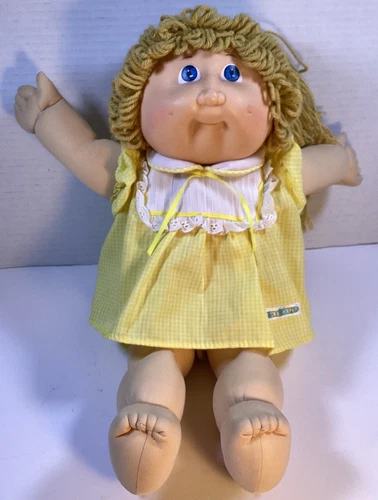 Cabbage Patch Kids Doll/Blonde/Blue Eyes/Dimples/Yellow Gingham Dress/16 inches