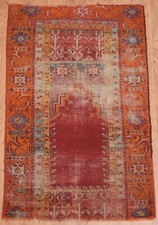 Antique 19th C. Konya rug. 4'10"x3'1" Anatolian LADIK prayer rug. Fragment.