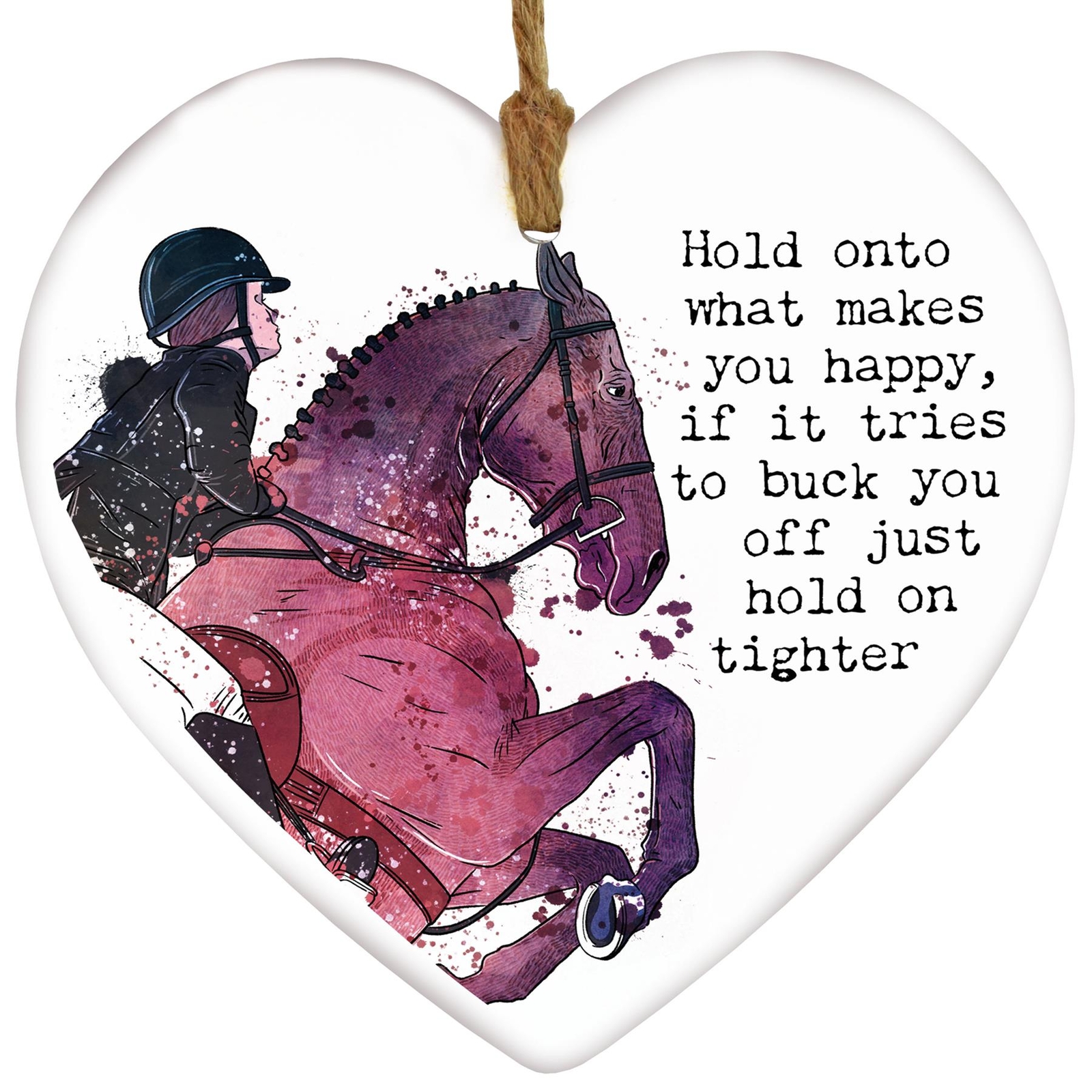 Hold On Tighter Horse Equestrian Watercolour Decorative Ceramic Heart Plaque