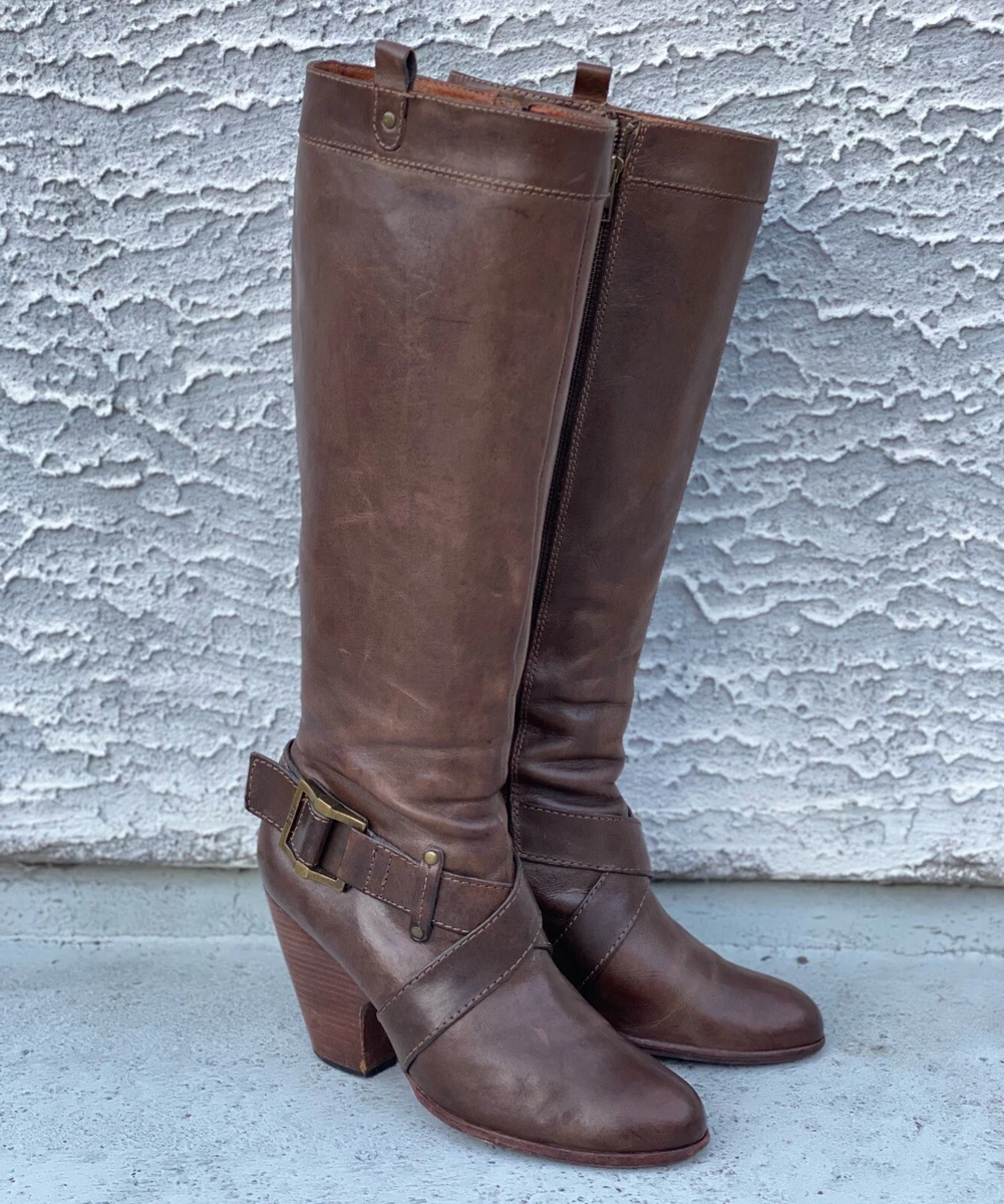 Frye 77321 Andrea Belted Tall Leather Knee High Brown Women s Boots Size 10 M