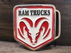 Vintage Ram Trucks Red And White Belt Buckle With Ram Logo Metal Pentagon Shape 