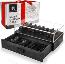 Pocket Knife Display Case for 16Knives -Wooden Knife Collection Case Clear Cover