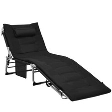 Patio Chaise Lounge Chair Pool Folding Recliner Chair w/Removable Soft Mattress