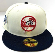 New York Yankees MLB NE World Series 2000 Retro  Fitted Hat~Cream/Dark Navy