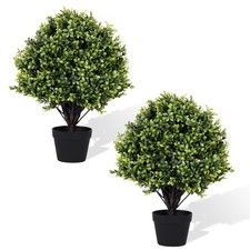 24" Artificial Boxwood Ball Topiary Set of 2, UV Resistant Faux Potted Plants...