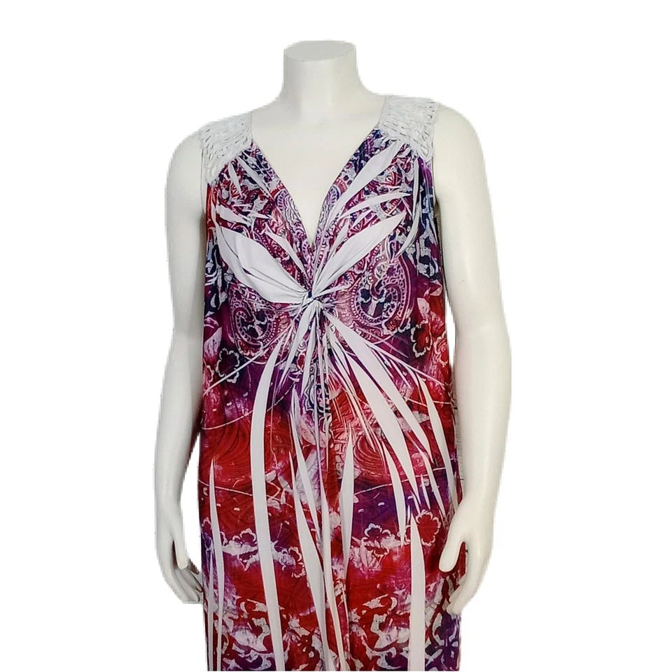 One World Live & Let Live Maxi Dress 3X Sleeveless Boho Unique Print Stretch  - Image 3 of 4