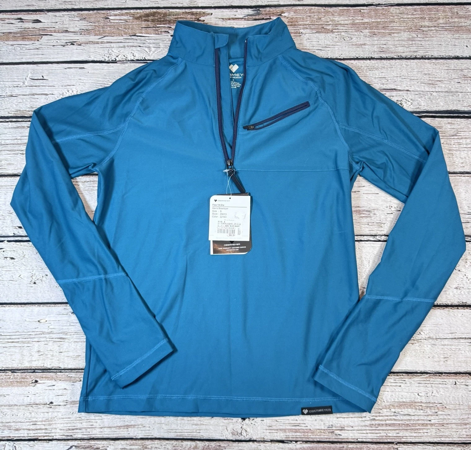 Obermeyer Flex 1/4 Quarter Zip Base Layer Top Men's Teal Blue Agave Small S