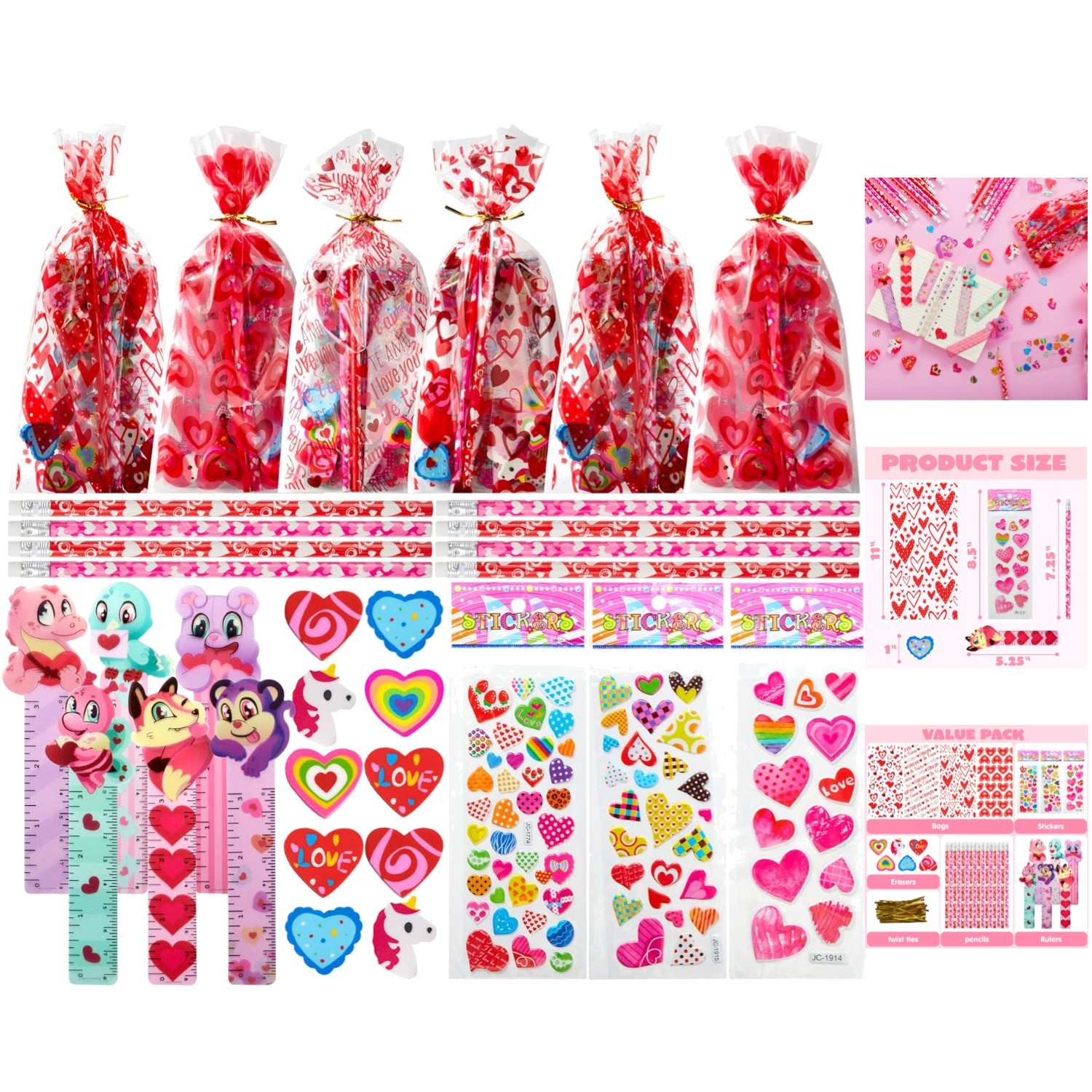 Charming 28-Piece Valentine Stationery Set for Kids - Includes Gift Bags & Toys