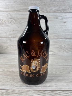 Mac & Jack's Brewing Beer Glass Jug Bottle w Cap 64 Oz Redmond WA Brewery EMPTY
