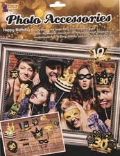 Forum Novelties 30th Birthday Black  Gold Photo Booth Accessories Kit 12 Count