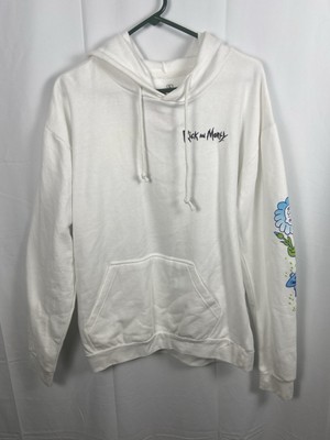Rick And Morty Hoodie White Cartoon Network  Adult Swim  Sz L Hand Warmer Pocket