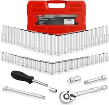 54pcs 14 Drive Socket Set Sae Metric Deep Shallow 6 Point Ratchet Tool Kit