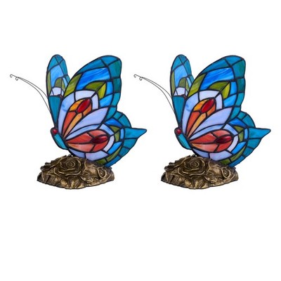 2er Set Tiffany Schmetterling 22cm Tischlampen Nachttischlampen farbiges Glas