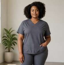 Healing Hands Purple Label Yoga Juliet Scrub Top Gray L Pockets