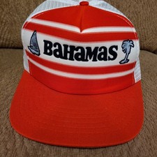 Vintage 1980  s Bahamas Nassau Trucker Baseball Hat Cap Red Vacation Collector