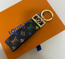 Louis Vuitton LV Black Orange Monogram Dragonne Key Ring Keychain + Dust Bag