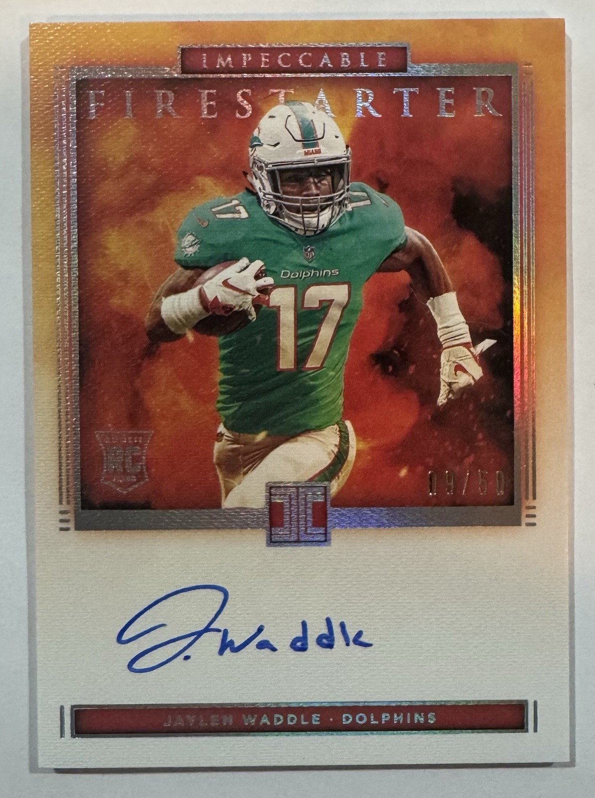 Jaylen Waddle Panini Impeccable Firestarter Signatures #FSJW Base