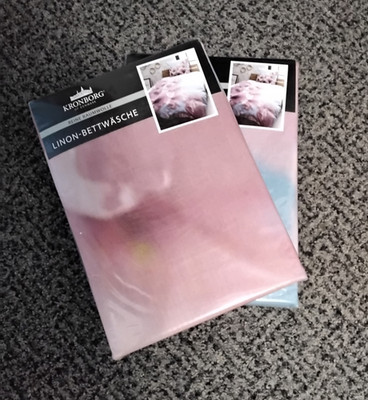 KRONBORG Linon Bettbezug-Set 135x200, 100% Baumwolle, geblümt Rosa/Weiß ( 7 )