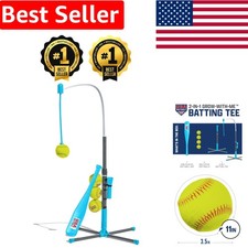 2-in-1 Kids Batting Tee Set - Adjustable Height with Bat & Self-Stick Softballs