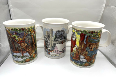 Lot of 3 Vintage Dunoon Stoneware Christmas Coffee Cups Mugs Made In Scotland