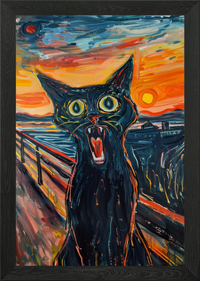 Gerahmtes Wandbild Poster Leinwanddruck Bild Screaming Cat