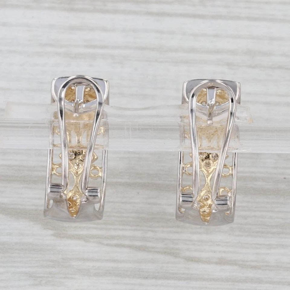 0.33ctw Diamond Ornate Filigree Drop Earrings 14k White Yellow Gold Omega Backs - Image 3 of 4