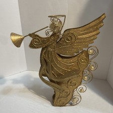 Gold Tone Glittering Trumpet Angel Tree Topper 9&rdquo; Tall Ship 5.00