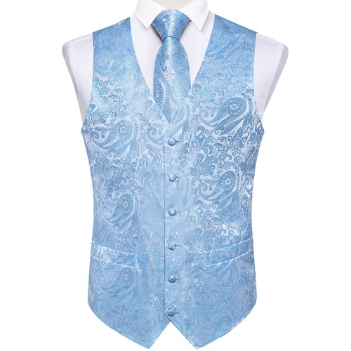 Men's Tuxedo Vest & Bowtie/Necktie Set, Classic Formal Waistcoat Paisley Floral - Picture 165 of 224