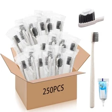 100 Sets Disposable Toothbrushes with Toothpaste Bulk Individually Wrapped Tr...