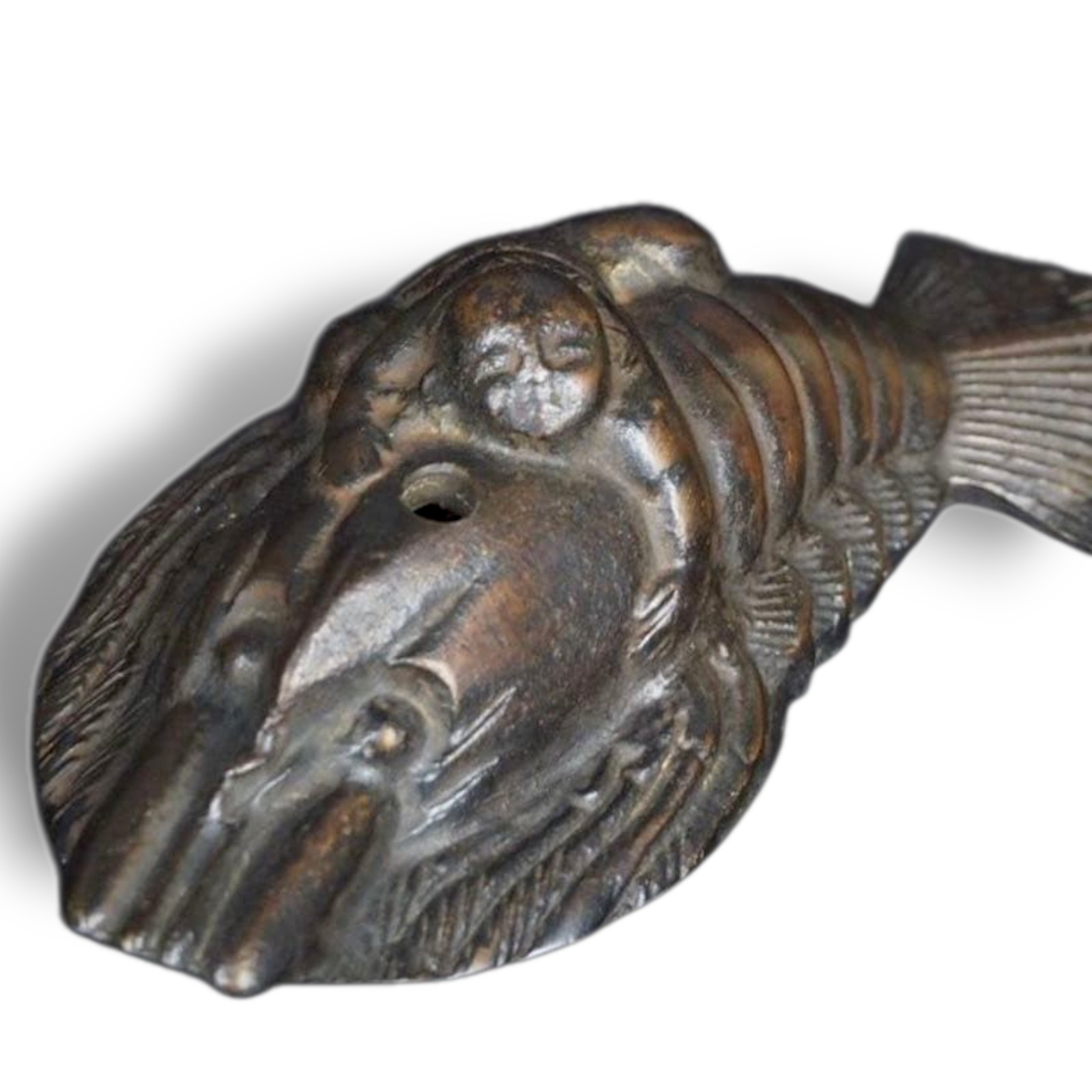 Cuentagotas de agua japonés antiguo bronce Suiteki langosta espinosa caligrafía 4,6 pulgadas