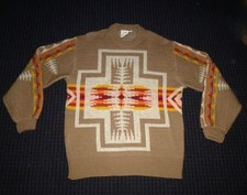 Vtg 70s PENDLETON High Grade Western Wear Chief Joseph Aztec Wool Sweater Sz L